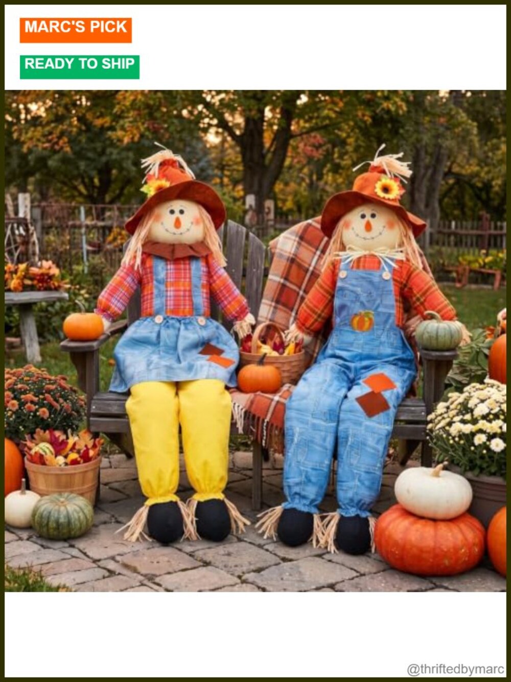 2 Pack 60" Sitting Scarecrows Thanksgiving Fall Harvest Outdoor Decor